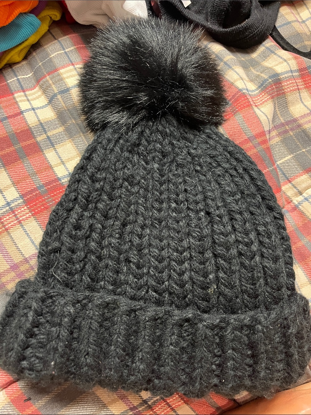 Free People Black Knit Pom Pom Beanie